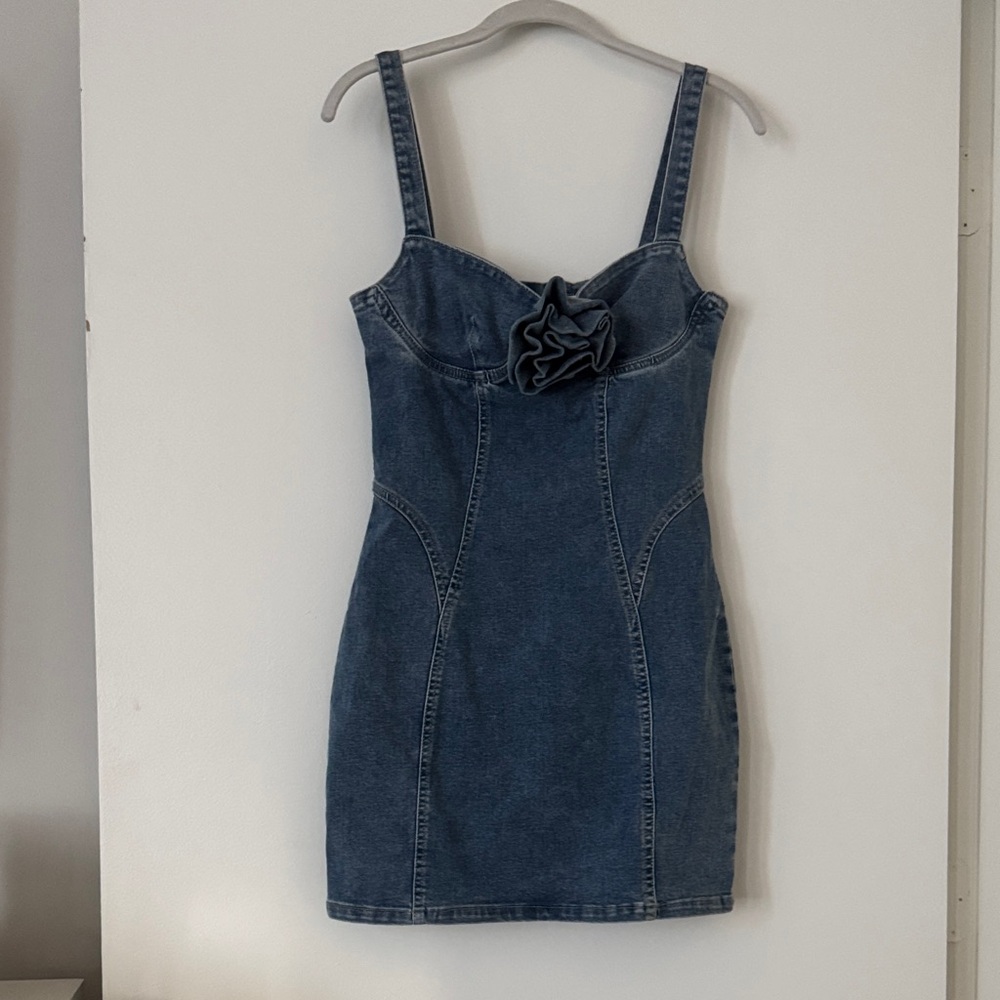 Elegant Denim Mini Dress with Floral Detail